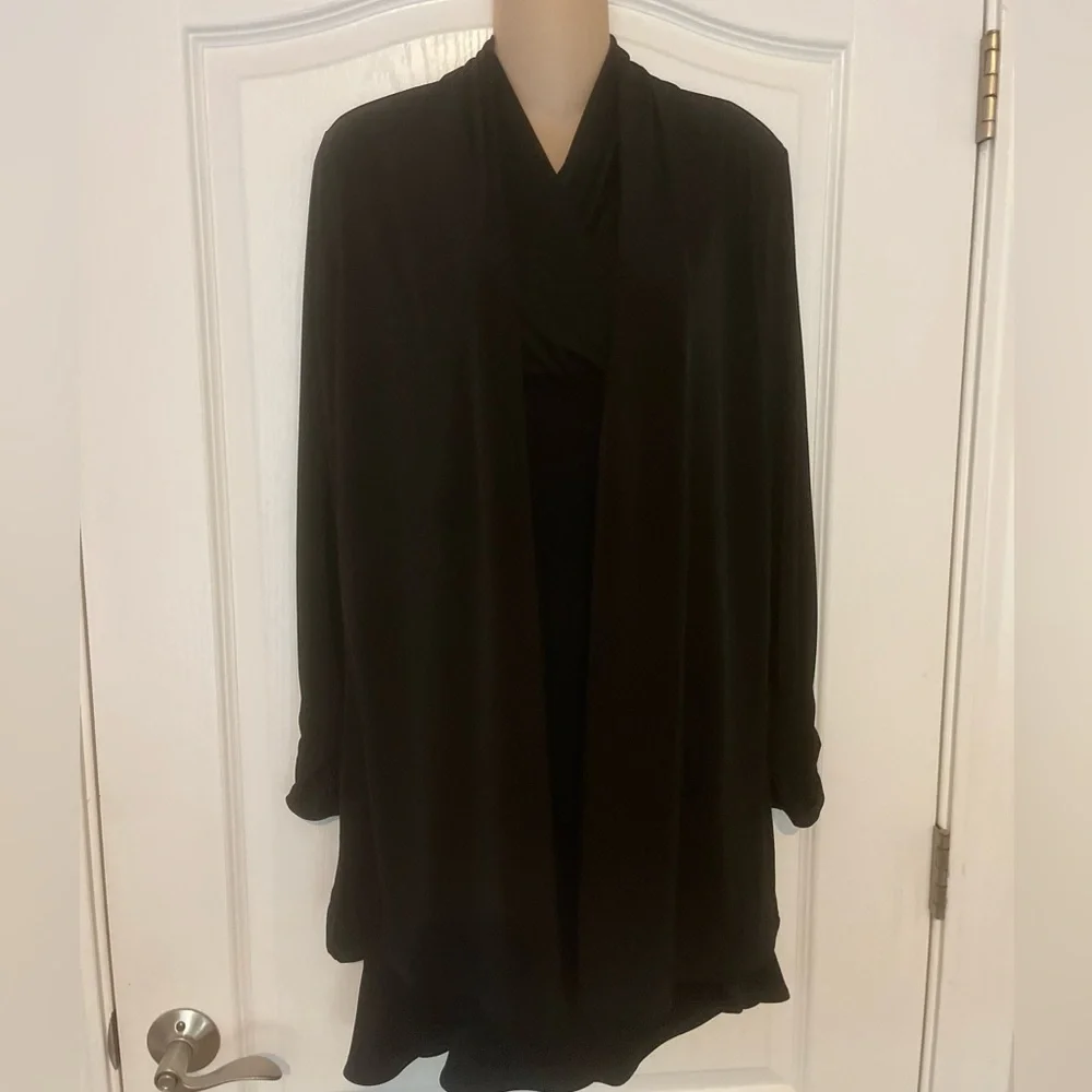 Lot 2 Susan Graver Open Front Cardigan - Black Taupe Tan, Size S